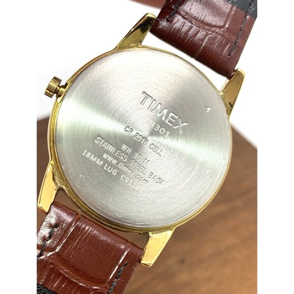 Timex Men's Watch T2H301 Quartz Indiglo White Dial Date Gold Brown Leather 35mm - Picture 6 of 14